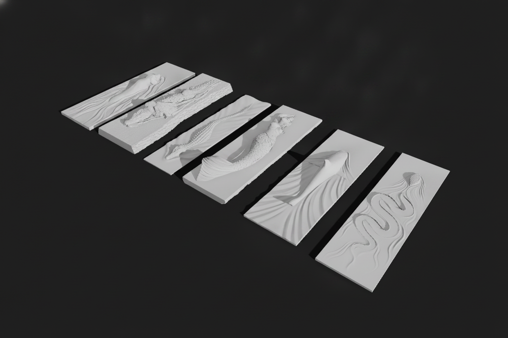 Mermaid Relief Panel Set — 3D Printed Wall Art (Set of 6)