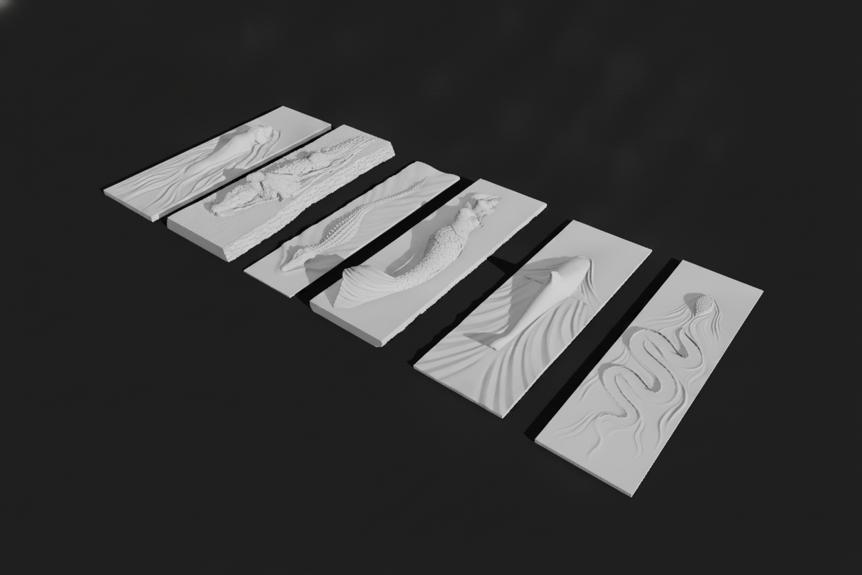 Mermaid Relief Panel Set — 3D Printed Wall Art (Set of 6)