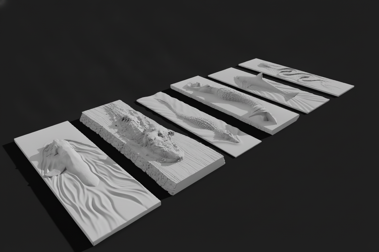 Mermaid Relief Panel Set — 3D Printed Wall Art (Set of 6)