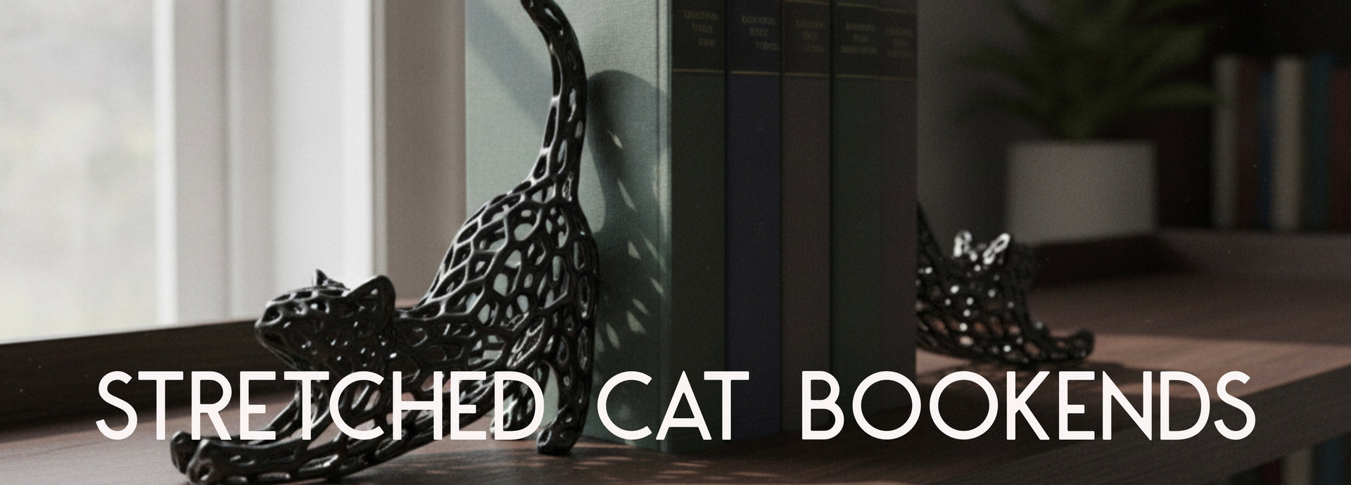 Voronoi Cat Bookends — 3D Printed Geometric Sculpture Set banner